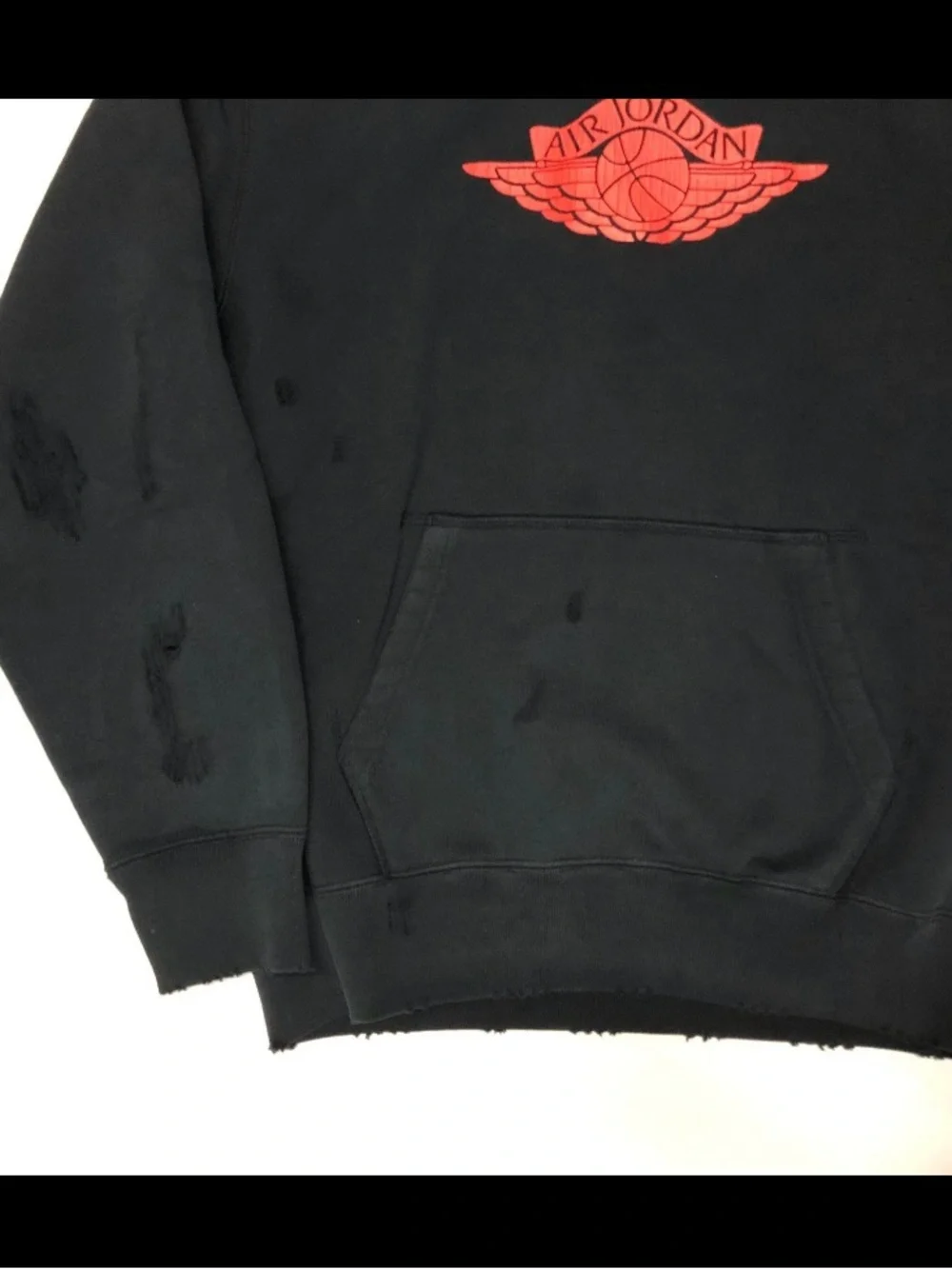 Jordan Rare Air Fleece Distressed Pullover Hoodie Black Red IB3003-010 Medium
